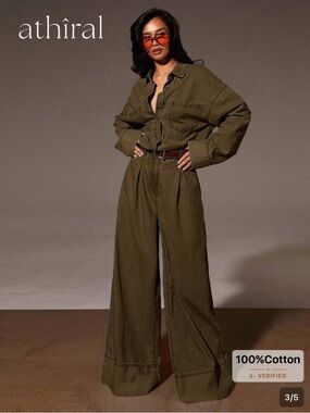 Olive Wide-Leg Cotton Jumpsuit